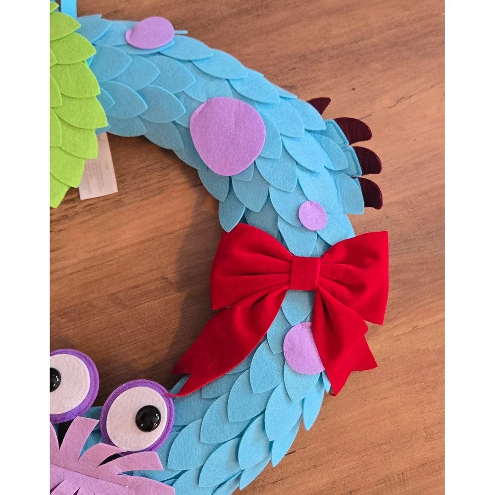 Disney Pixar Monsters Inc Sulley Mike Wazowski Felt Wreath Blue Green Red Bow